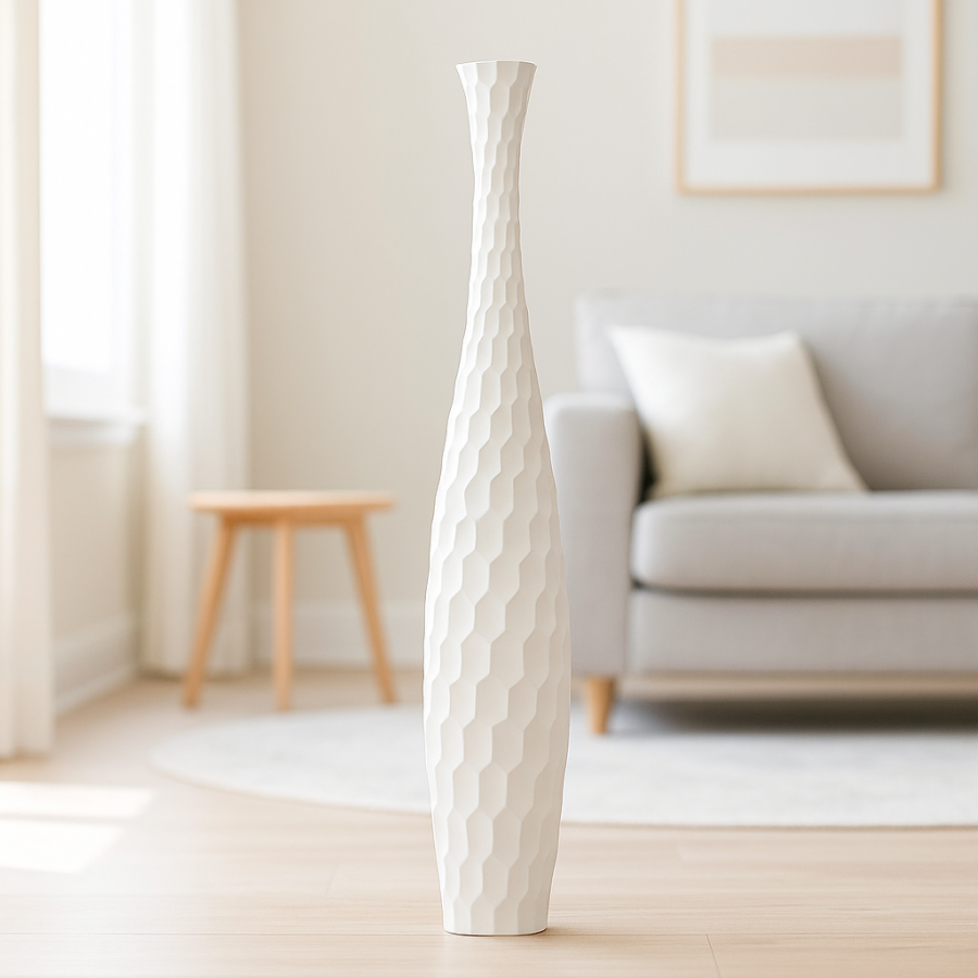 Leewadee Large Tall Floor Vase 41 inches - Handcrafted White Mango Wood Vase for Pampas Grass & Dried Flowers