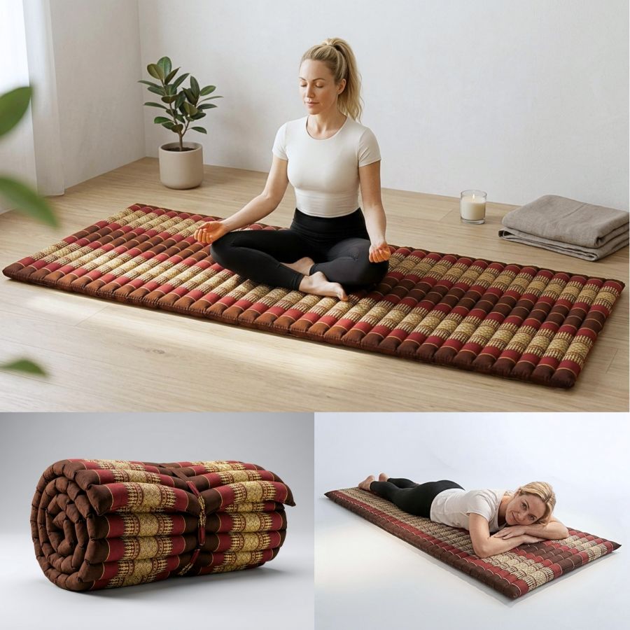 Leewadee Rollable Thai Mat 75 X 28 inches - Kapok Floor Mat for Sleeping, Massage & Meditation Futon Alternative