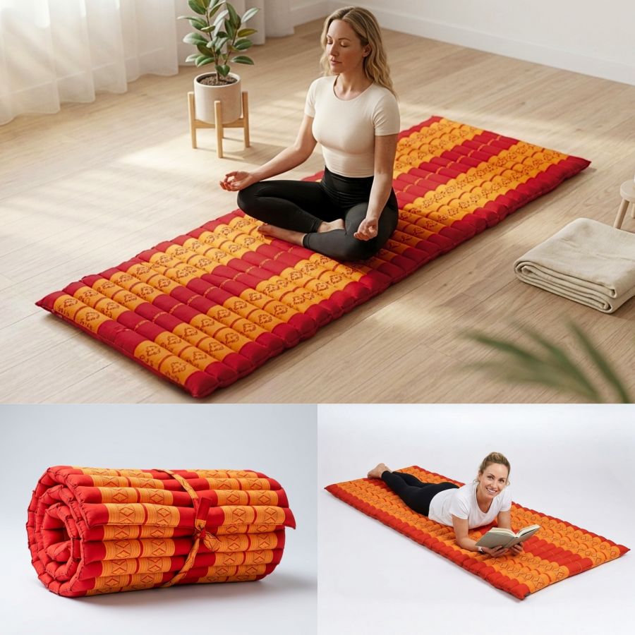 Leewadee Rollable Thai Mat 75 X 28 inches - Kapok Floor Mat for Sleeping, Massage & Meditation Futon Alternative