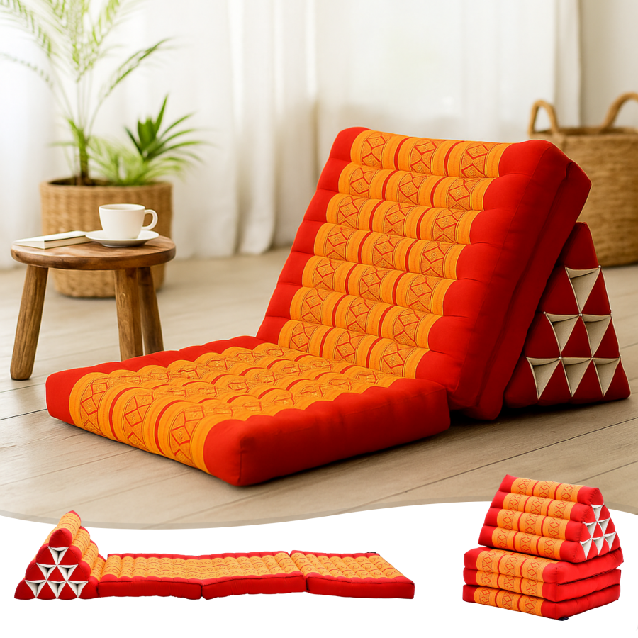 Leewadee Thai Triangle Floor Cushion 67 X 21 inches - Kapok Foldout Floor Seat Backrest Lounge