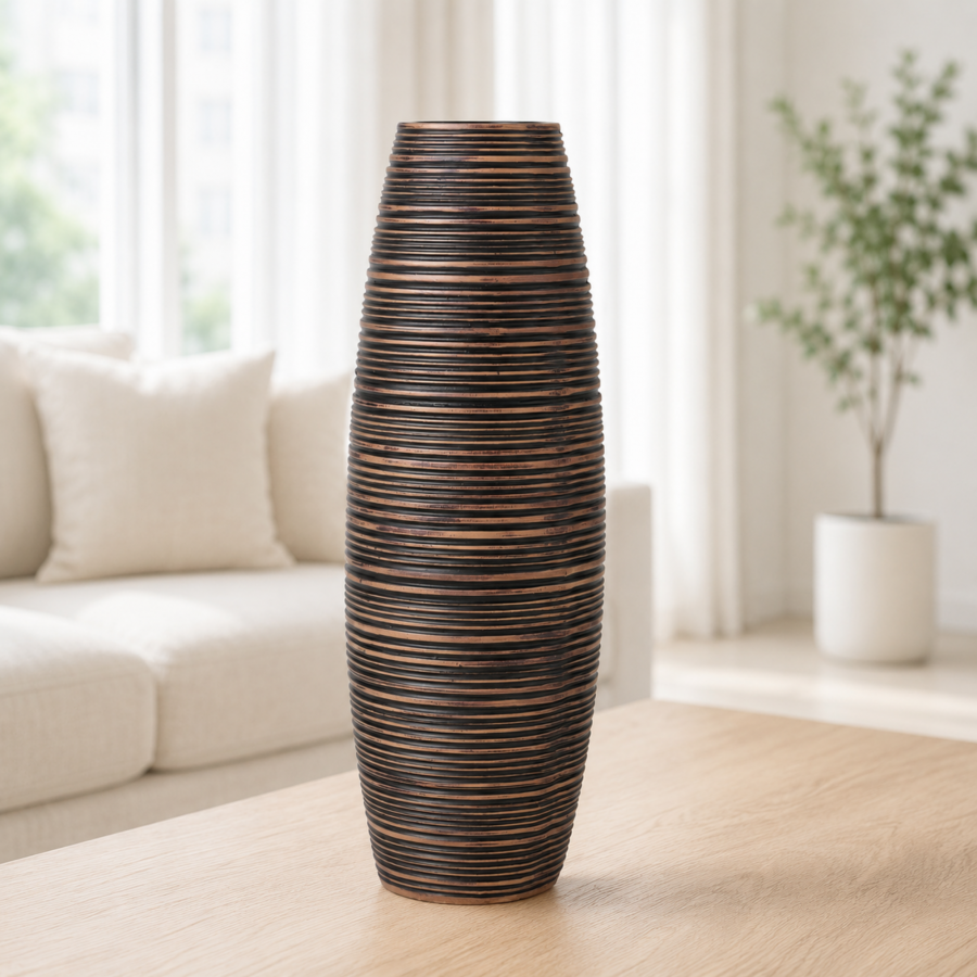 Leewadee Decorative Vase 13 inches - Tall Polyresin Flower Vase in Brown for Sideboard & Table