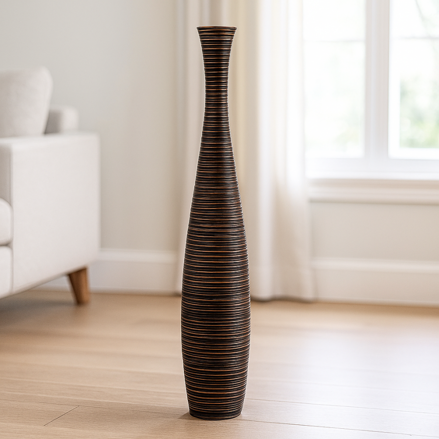 Leewadee Large Tall Floor Vase 26 inches - Handcrafted Brown Mango Wood Vase for Pampas Grass & Dried Flowers