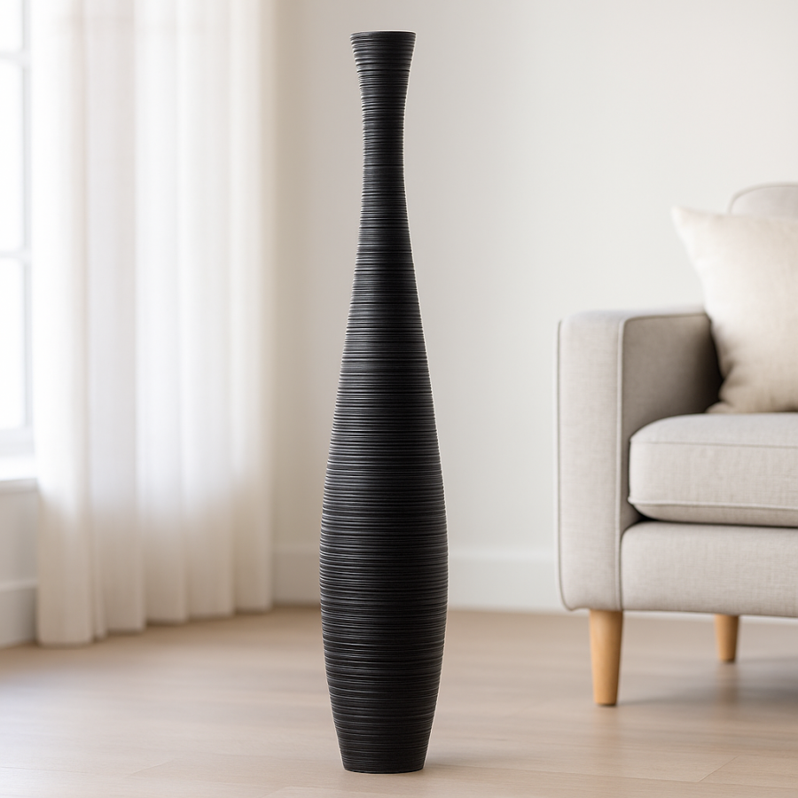 Leewadee Large Tall Floor Vase 26 inches - Handcrafted Black Mango Wood Vase for Pampas Grass & Dried Flowers