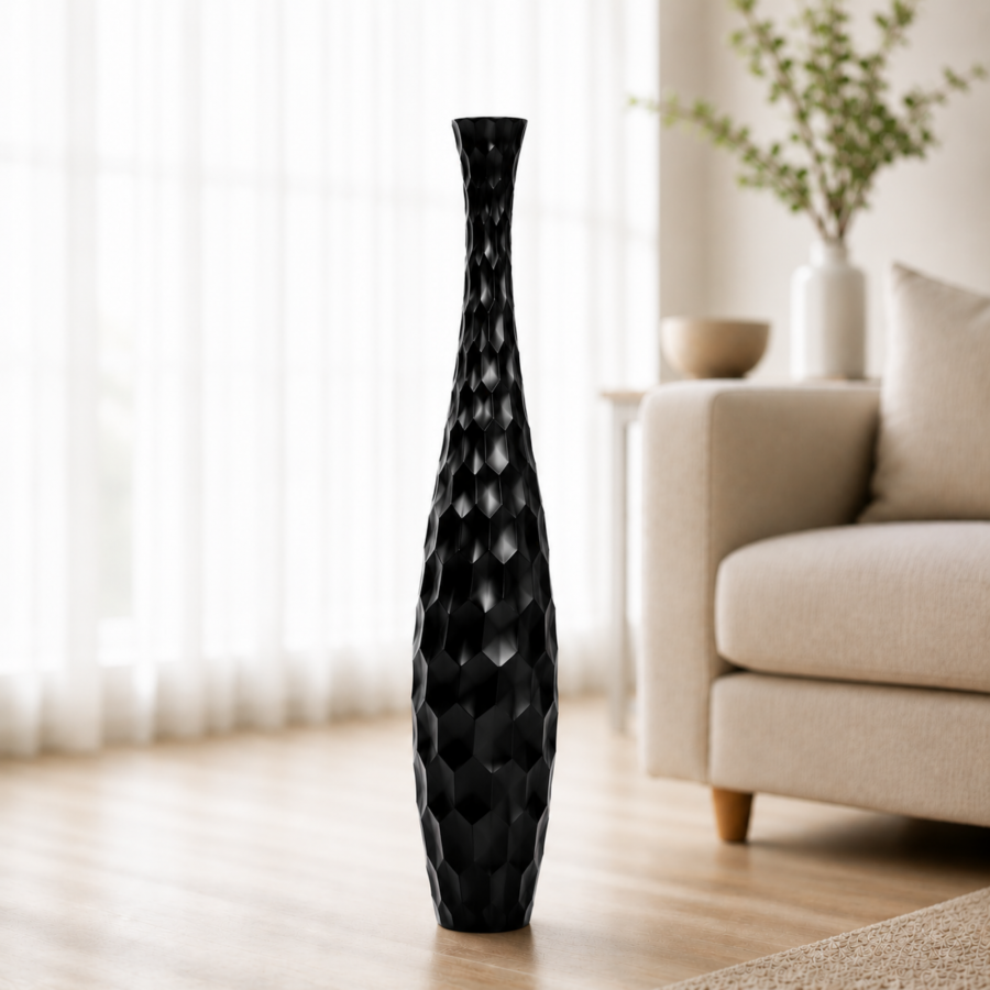 Leewadee Large Tall Floor Vase 34 inches - Handcrafted Black Mango Wood Vase for Pampas Grass & Dried Flowers