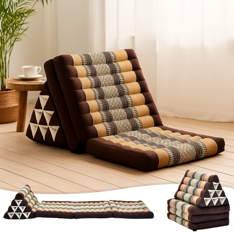 Leewadee Thai Triangle Floor Cushion 67 x 21 inches - Kapok Foldout Floor Seat Backrest Lounge