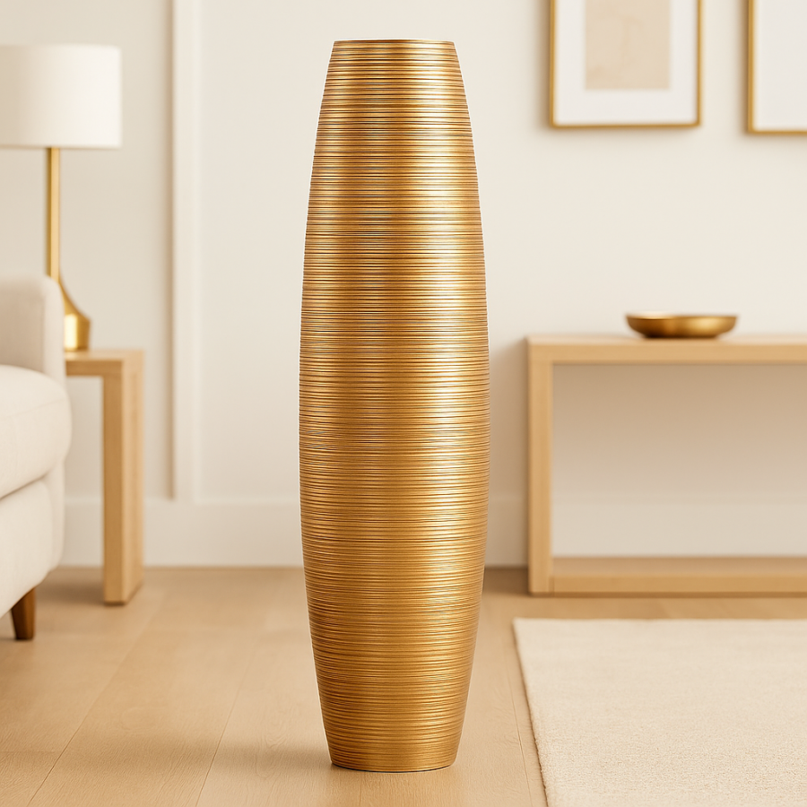 Leewadee Large Tall Floor Vase 34 inches - Handcrafted Gold Mango Wood Vase for Pampas Grass & Dried Flowers