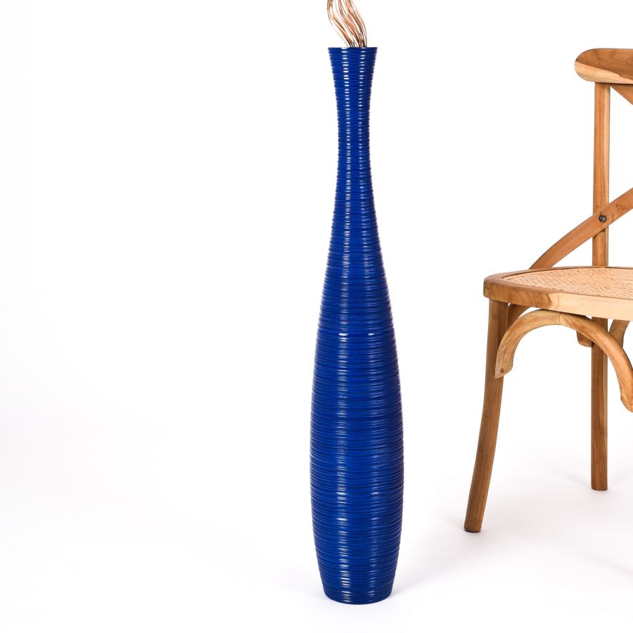 Leewadee Large Tall Floor Vase 34 inches - Handcrafted Blue Mango Wood Vase for Pampas Grass & Dried Flowers