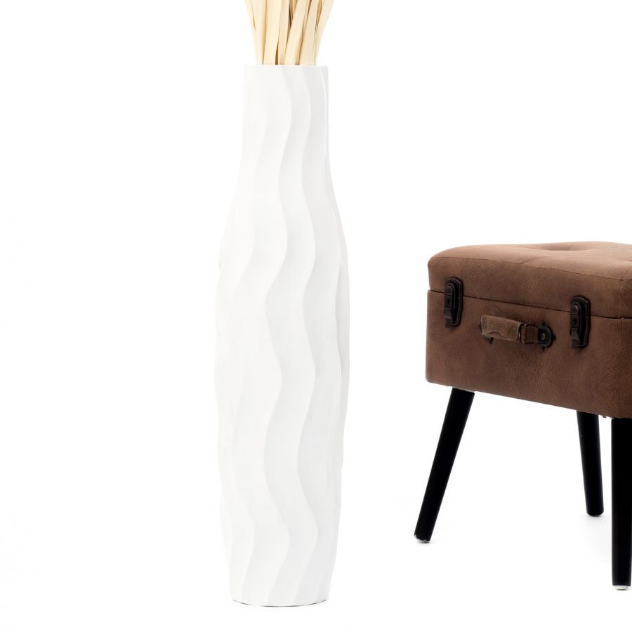 Leewadee Large Tall Floor Vase 26 inches - Handcrafted White Mango Wood Vase for Pampas Grass & Dried Flowers