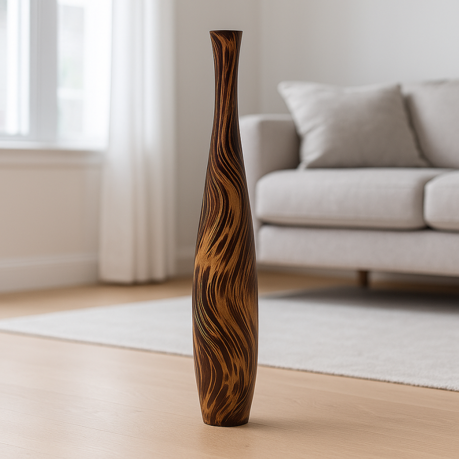 Leewadee Large Tall Floor Vase 41 inches - Handcrafted Brown Mango Wood Vase for Pampas Grass & Dried Flowers