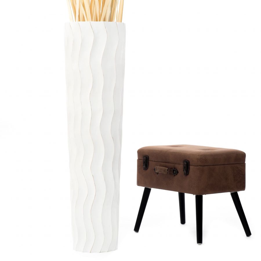 Leewadee Large Tall Floor Vase 41 inches - Handcrafted White Mango Wood Vase for Pampas Grass & Dried Flowers