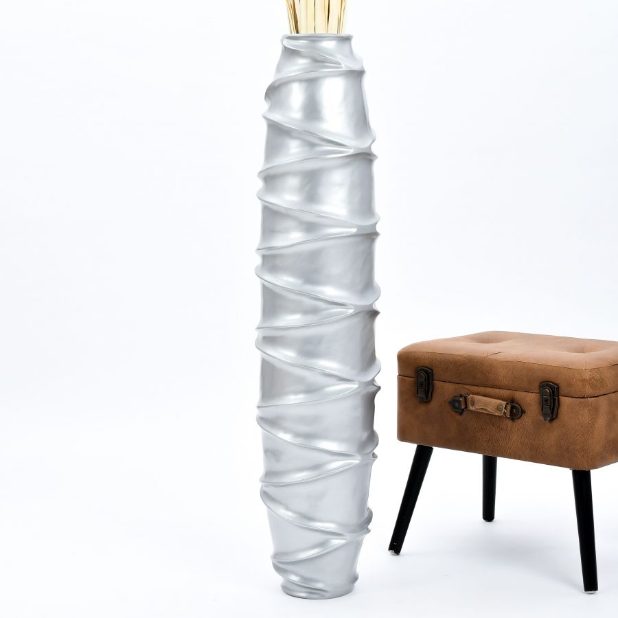 Leewadee Large Tall Floor Vase 41 inches - Handcrafted Silver Mango Wood Vase for Pampas Grass & Dried Flowers