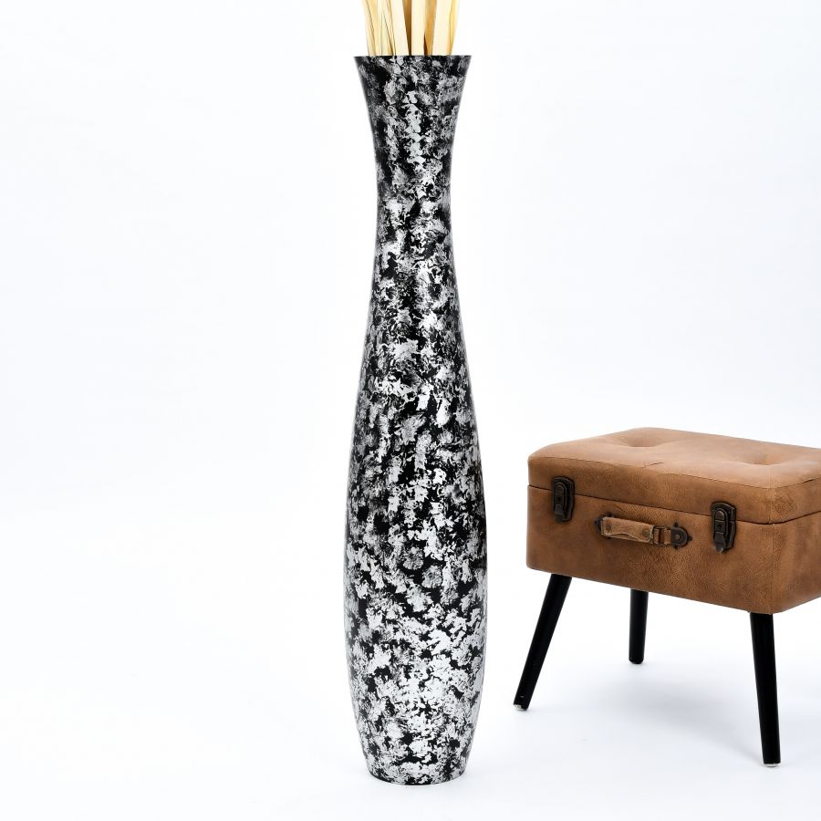 Leewadee Large Tall Floor Vase 41 inches - Handcrafted Silver Mango Wood Vase for Pampas Grass & Dried Flowers