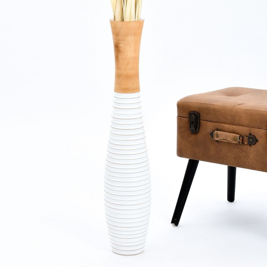 Leewadee Large Tall Floor Vase 26 inches - Handcrafted Ecru Mango Wood Vase for Pampas Grass & Dried Flowers