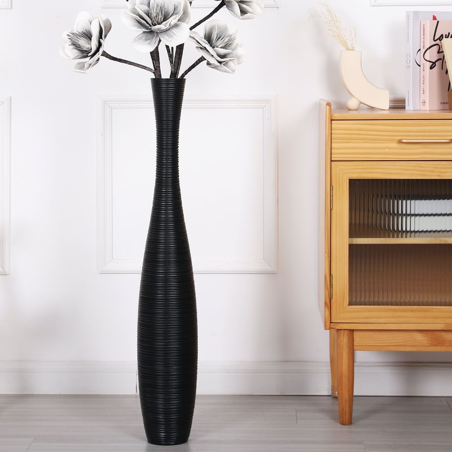 Leewadee Tall Floor Vase 34 inches - Polyresin Decor Vase for Living Room, Pampas Grass & Dried Flowers