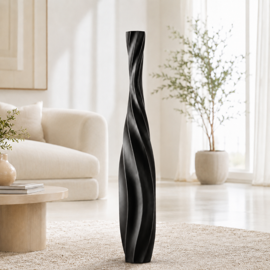 Leewadee Tall Floor Vase 34 inches - Polyresin Decor Vase for Living Room, Pampas Grass & Dried Flowers