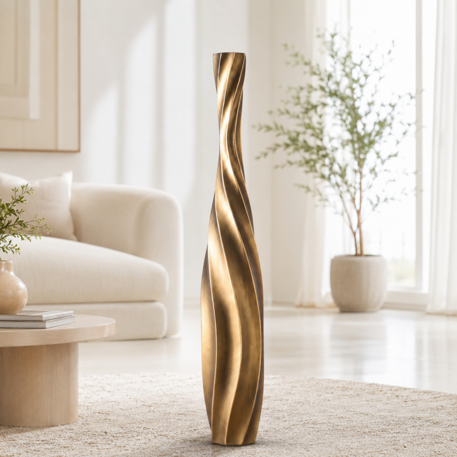 Leewadee Tall Floor Vase 34 inches - Polyresin Decor Vase for Living Room, Pampas Grass & Dried Flowers