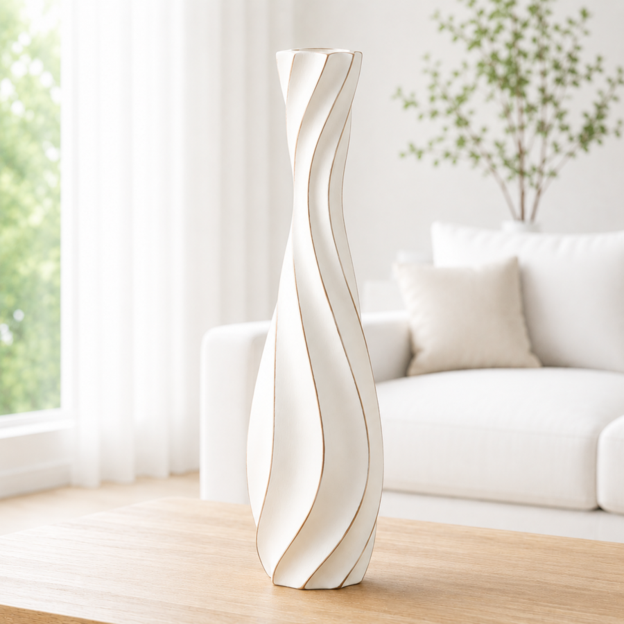 Leewadee Tall Floor Vase 20 inches - Polyresin Decor Vase for Living Room, Pampas Grass & Dried Flowers