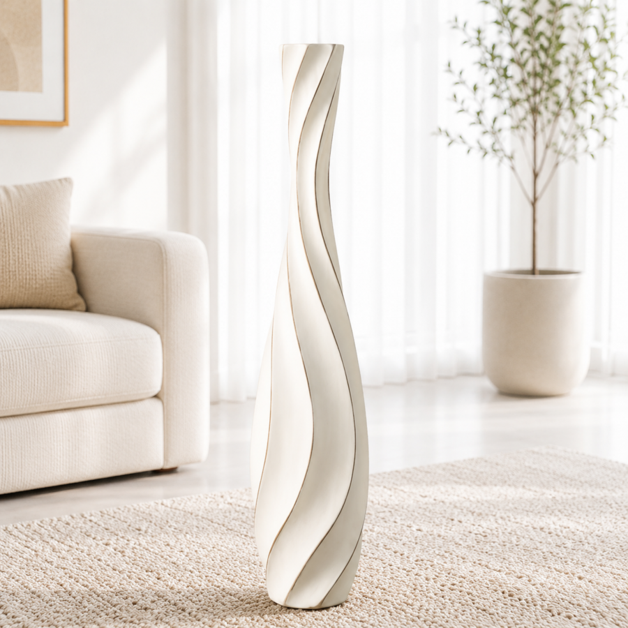 Leewadee Tall Floor Vase 26 inches - Polyresin Decor Vase for Living Room, Pampas Grass & Dried Flowers