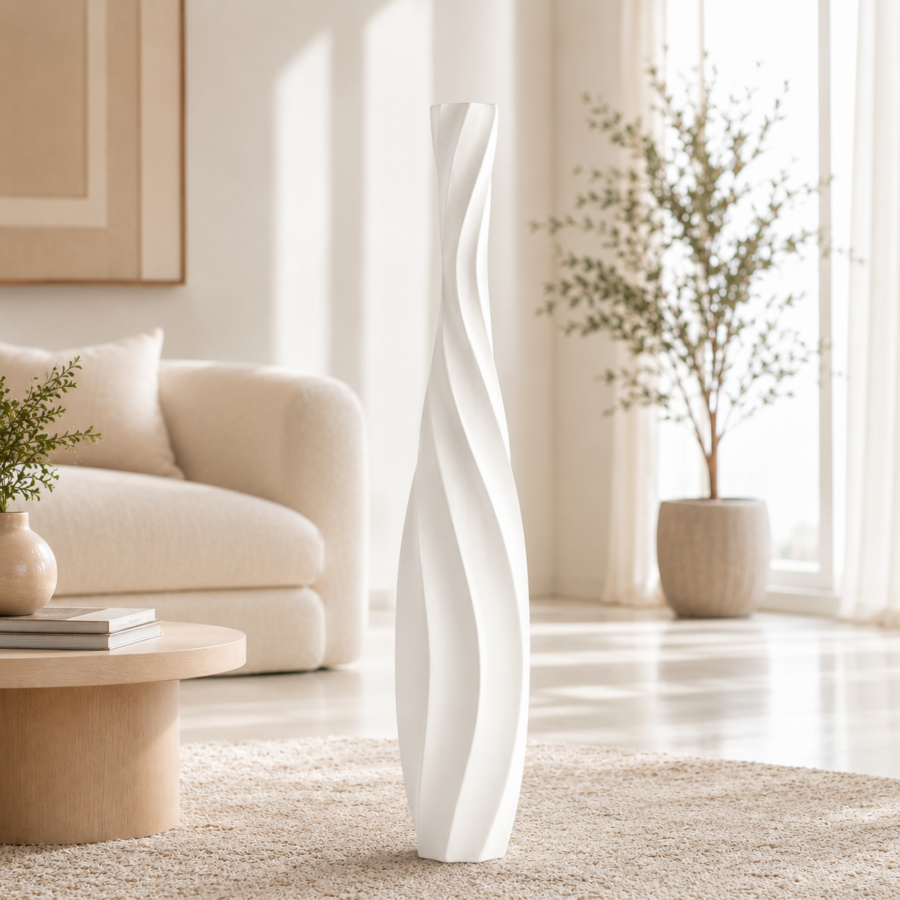 Leewadee Tall Floor Vase 34 inches - Polyresin Decor Vase for Living Room, Pampas Grass & Dried Flowers