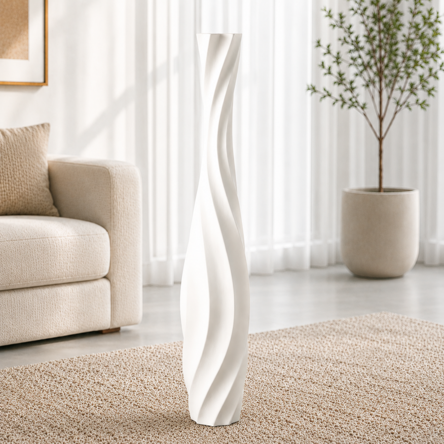 Leewadee Tall Floor Vase 26 inches - Polyresin Decor Vase for Living Room, Pampas Grass & Dried Flowers