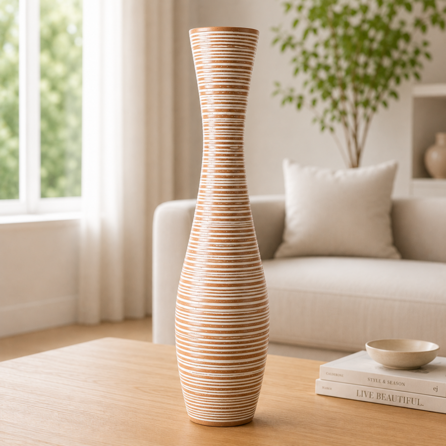 Leewadee Tall Floor Vase 20 inches - Polyresin Decor Vase for Living Room, Pampas Grass & Dried Flowers
