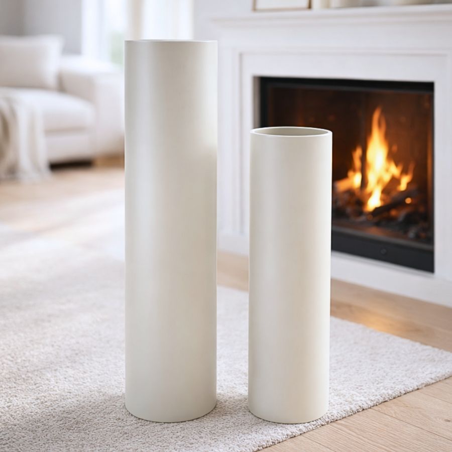 Leewadee Set of 2 Large Floor Vases 24/19 inches - Tall Metal Decorative Vases in White for Home Decor