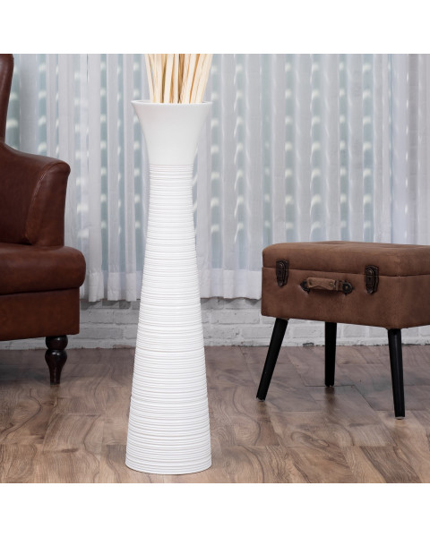 Leewadee Grande Vaso Da Terra: Alto Vaso Stile Boho In Legno Di Mango Per Rami Di Pampa, 90 cm, Bianco