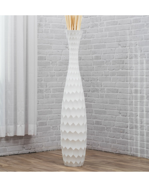 Leewadee Große Deko Bodenvase Für Dekozweige, Hohe Standvase Für Pampasgras, Design Holzvase, 110 cm, Weiß