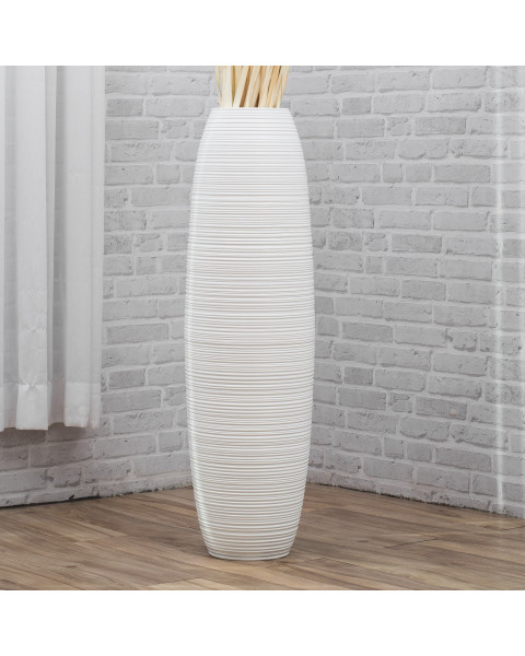 Leewadee Große Deko Bodenvase Für Dekozweige, Hohe Standvase Für Pampasgras, Design Holzvase, 110 cm, Weiß