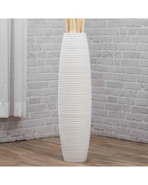 Leewadee Grand vase à poser au sol - Vase à poser au sol pour branches décoratives, vase haut design en bois de manguier, 70 cm, Blanc