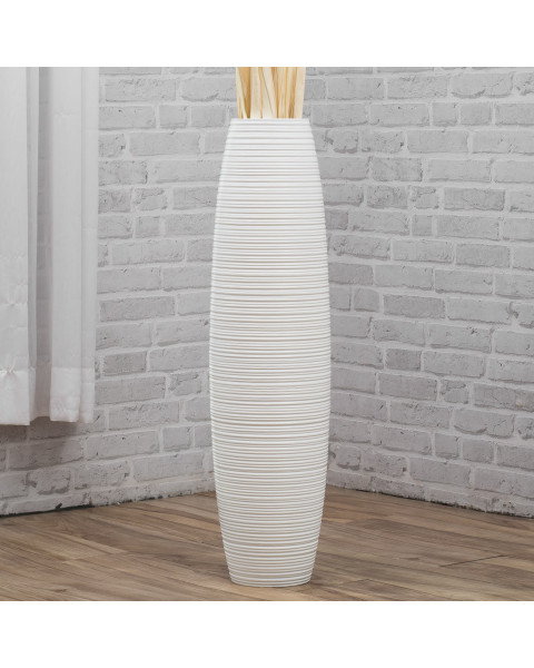 Leewadee Große Deko Bodenvase Für Dekozweige, Hohe Standvase Für Pampasgras, Design Holzvase, 70 cm, Weiß