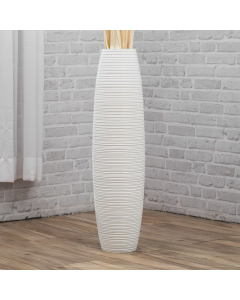 Leewadee Grand vase à poser au sol - Vase à poser au sol pour branches décoratives, vase haut design en bois de manguier, 90 cm, Blanc