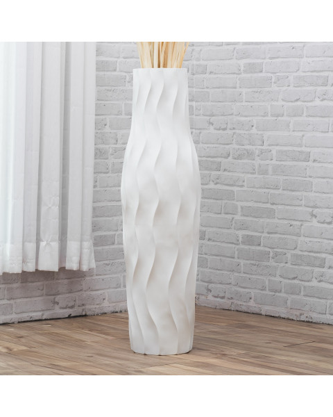 Leewadee Grand Vase A Poser Au Sol Pour Branches Décoratives De Pampa, Vase En Bois De Manguier, 90 cm, Blanc