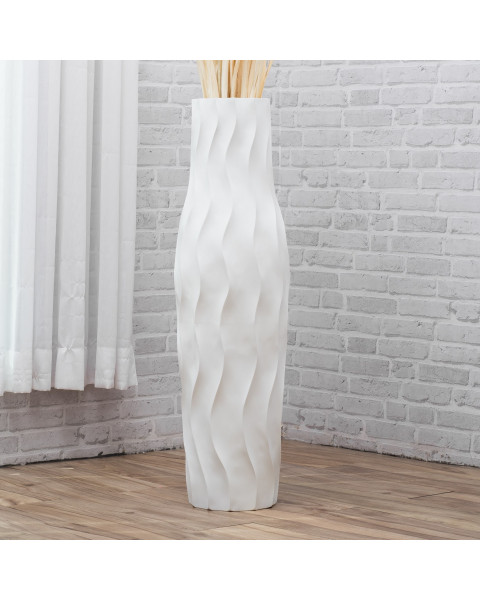 Leewadee Große Deko Bodenvase Für Dekozweige, Hohe Standvase Für Pampasgras, Design Holzvase, 90 cm, Weiß