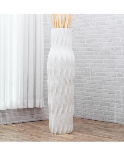 Leewadee Large White Home Decor Floor Vase – Wooden 43 inches Tall Farmhouse Decor Flower Holder For Fake Plant And Pampas Grass