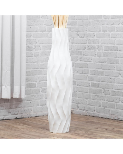 Leewadee Große Deko Bodenvase Für Dekozweige, Hohe Standvase Für Pampasgras, Design Holzvase, 70 cm, Weiß