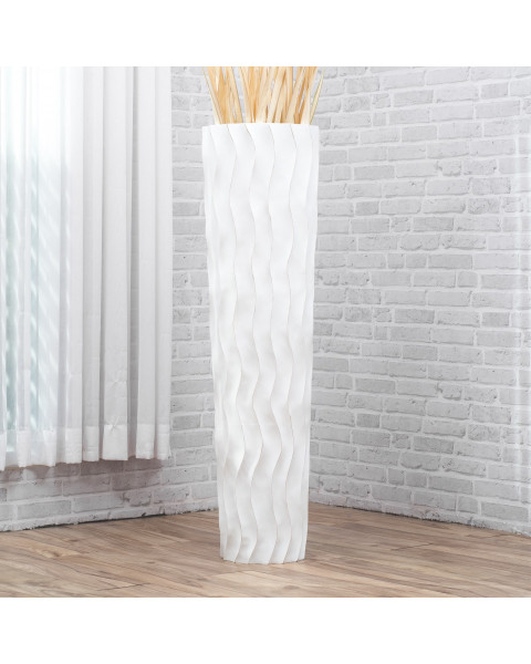 Leewadee Grande Vaso Da Terra: Alto Vaso Stile Boho In Legno Di Mango Per Rami Di Pampa, 110 cm, White Wash