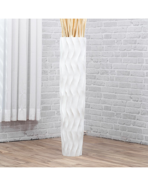Leewadee Large White Wash Home Decor Floor Vase – Wooden 90 cm Tall Farmhouse Decor Flower Holder For Fake Plant And Pampas Grass