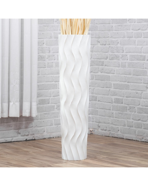 Leewadee Grande Vaso Da Terra: Alto Vaso Stile Boho In Legno Di Mango Per Rami Di Pampa, 70 cm, White Wash