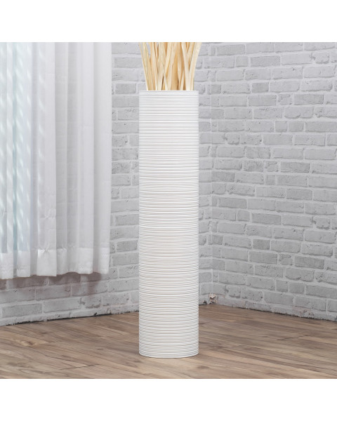 Leewadee Grand vase à poser au sol - Vase à poser au sol pour branches décoratives, vase haut design en bois de manguier, 90 cm, Blanc
