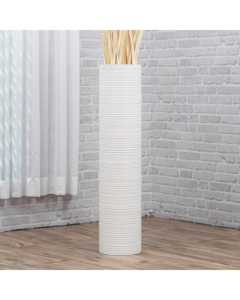 Leewadee Large White Home Decor Floor Vase – Wooden 90 cm Tall Farmhouse Decor Flower Holder For Fake Plant And Pampas Grass