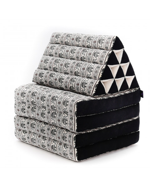 Leewadee 4-Fold Mat with Triangle Cushion – Firm TV Pillow, Foldable Mattress with Cushion Made of Eco-Friendly Kapok, 89 x 20 inches, black white
