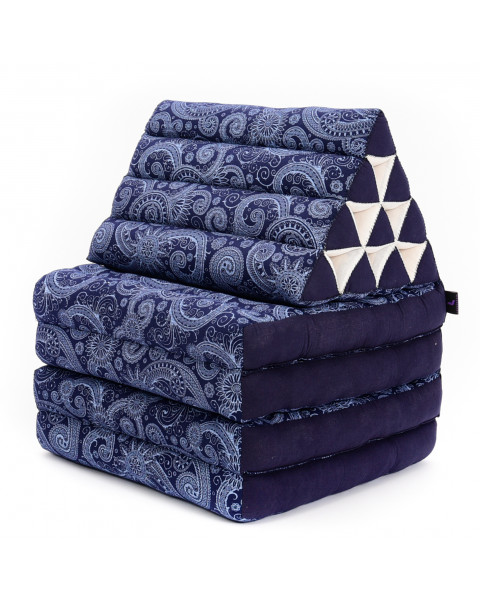 Leewadee 4-Fold Mat with Triangle Cushion – Firm TV Pillow, Foldable Mattress with Cushion Made of Eco-Friendly Kapok, 89 x 20 inches, blue white