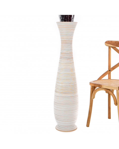 Leewadee Große Deko Bodenvase Für Dekozweige, Hohe Standvase Für Pampasgras, Design Holzvase, 110 cm, White Wash