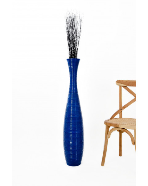 Leewadee Grand Vase A Poser Au Sol Pour Branches Décoratives De Pampa, Vase En Bois De Manguier, 110 cm, Bleu