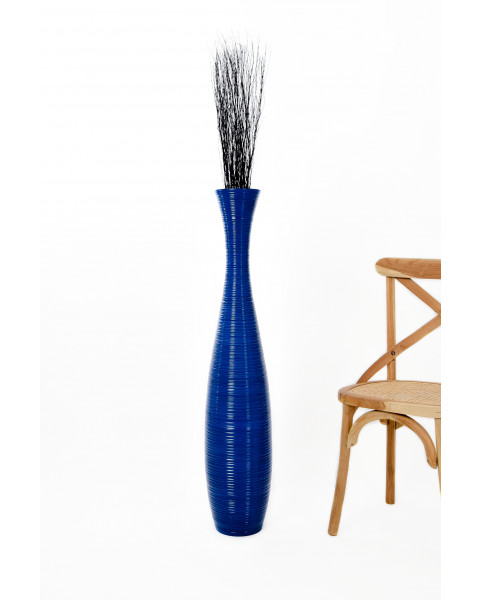 Leewadee Große Deko Bodenvase Für Dekozweige, Hohe Standvase Für Pampasgras, Design Holzvase, 110 cm, Blau