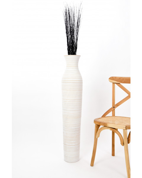 Leewadee Grande Vaso Da Terra: Alto Vaso Stile Boho In Legno Di Mango Per Rami Di Pampa, 110 cm, White Wash