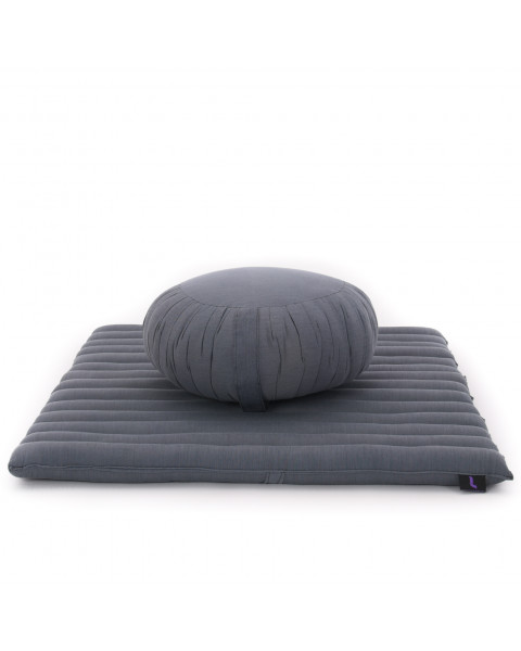 Leewadee Meditation Cushion Set – 1 Round Zafu Meditation Pillow and 1 Square Roll-Up Zabuton Meditation Mat, Pillows Bundle Filled with Eco-Friendly Kapok, anthracite