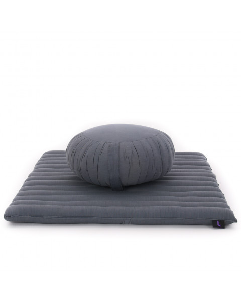 Leewadee Meditation Cushion Set – 1 Round Zafu Meditation Pillow and 1 Square Roll-Up Zabuton Meditation Mat, Pillows Bundle Filled with Kapok, Anthracite