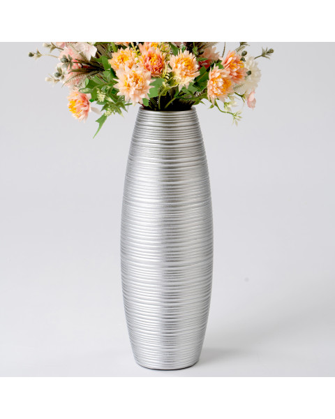 Leewadee Jarrón Plateado Pequeño - Florero Decorativos Modernos Para Flores O Pampas, 34 cm, Resina
